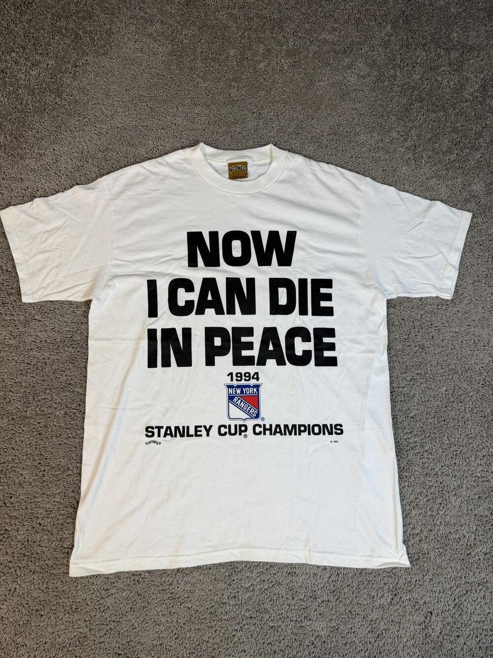 VINTAGE New York Rangers Shirt Mens L White NHL Hockey Nutmeg 1994 Stanley Cup